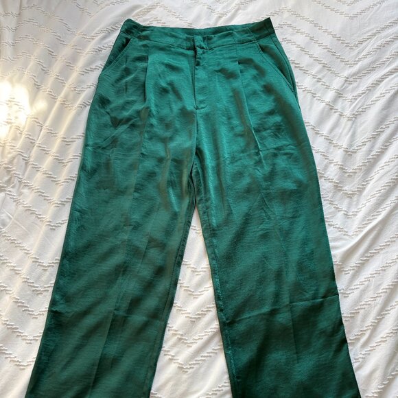 GAP High Rise Pleated Satin Trousers, Pine Green. - Picture 1 of 6